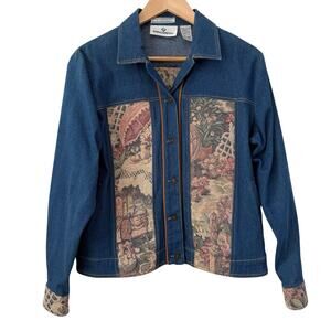 Erin London Vintage Womens Jean Denim Jacket Sz S Tapestry Art-to-Wear Blazer